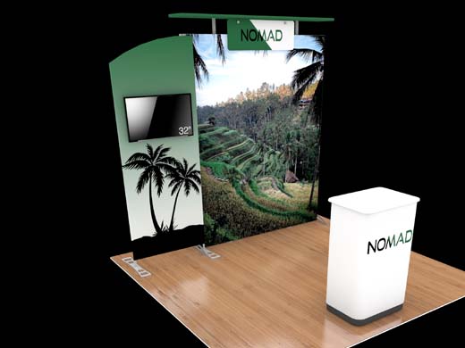 10' NoMad SEG Backlit Fabric Display w/ Canopy, AV Kiosk, and Counter (ID41932N)