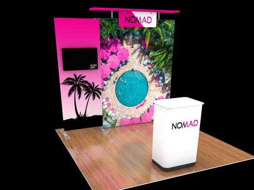 10' NoMad SEG Backlit Fabric Display w/ Canopy, AV Kiosk, and Counter (ID41933N)