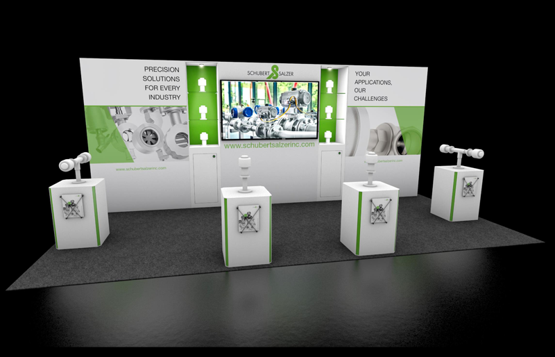 Exhibit Product Using Ramp 10' x 20' DesignLine Exhibit w/ Product Pedestals and Built-in Showcas ...