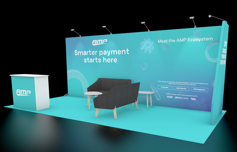 10' x 20' DesignLine Inline Display w/ Corner Wall and Reception Counter (ID0542)