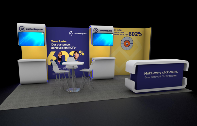 10' x 20' Backlit Exhibit w/ Custom EdgeLit Kiosks and Reception Counter (ID0543)