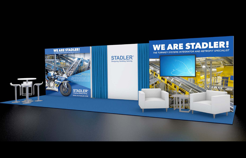 10' x 30' Backlit Modular Display w/ Walk-In Storage and Lounge Area (ID0548)