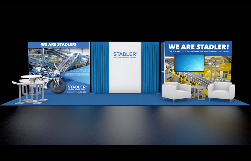 10' x 30' Backlit Modular Display w/ Walk-In Storage and Lounge Area (ID0548)