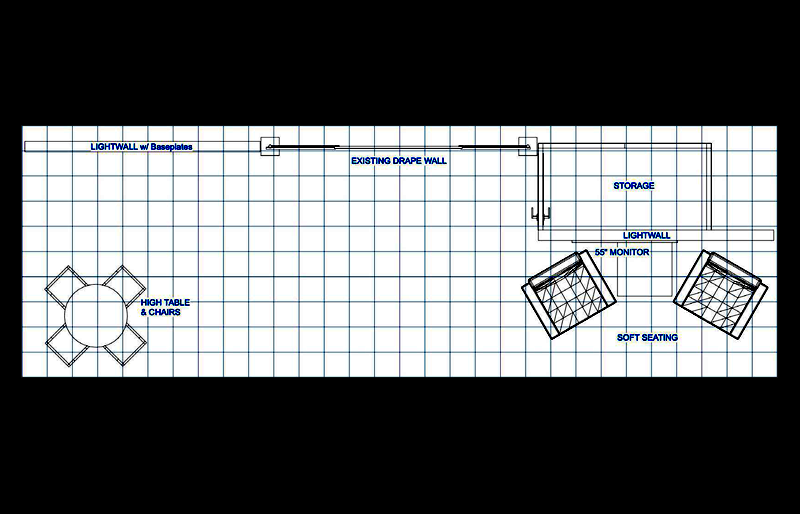 10' x 30' Backlit Modular Display w/ Walk-In Storage and Lounge Area (ID0548)