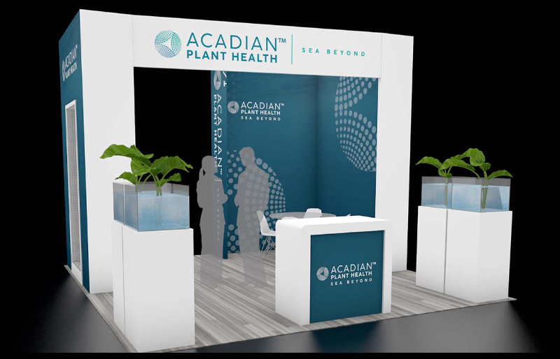 20' x 20' Custom Modular Island w/ Aquarium Podiums and Semi-Private Meeting Area (ID0557)