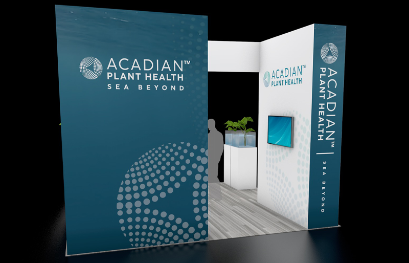 20' x 20' Custom Modular Island w/ Aquarium Podiums and Semi-Private Meeting Area (ID0557)