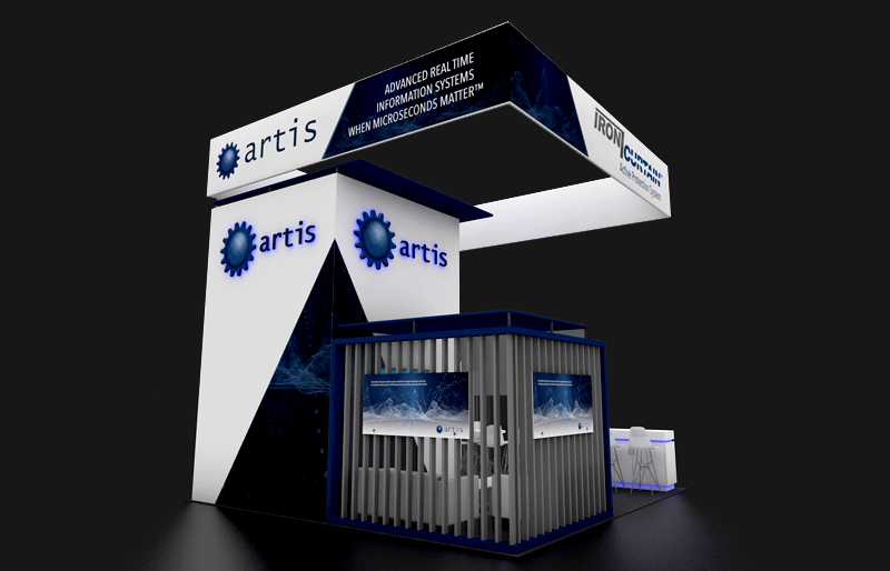 20' x 20' DesignLine Exhibit w/ Conference Room, Lounge Area, and Hanging Sign (ID0558)