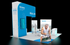 20' x 20' Custom Island Exhibit w/ Architectural Wall and HaloLit Product Kiosks (ID0564)