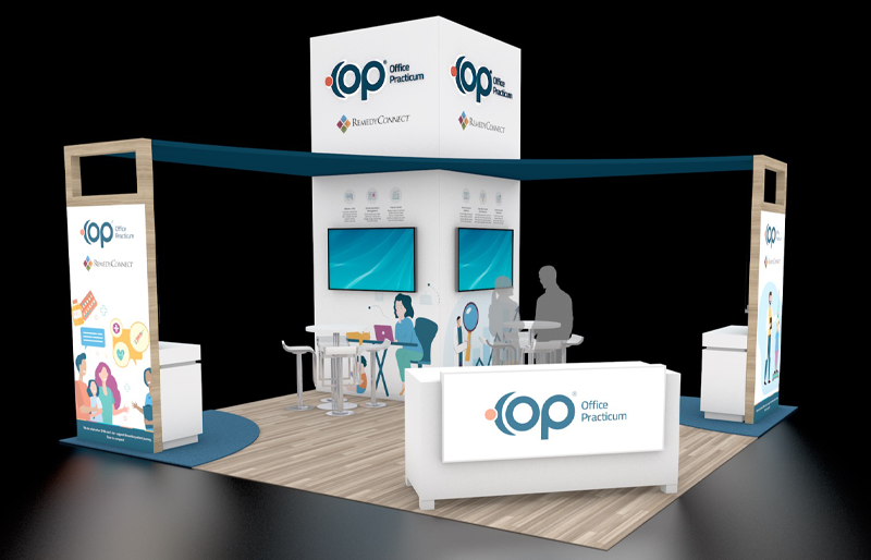 20' x 20' DesignLine Island Exhibit w/ Walk-In Storage and Backlit Kiosks (ID0565)