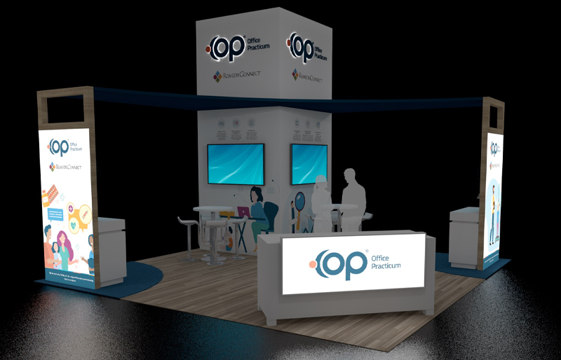 20' x 20' DesignLine Island Exhibit w/ Walk-In Storage and Backlit Kiosks (ID0565)