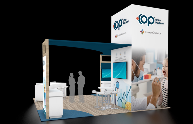 20' x 20' DesignLine Island Exhibit w/ Walk-In Storage and Backlit Kiosks (ID0565)