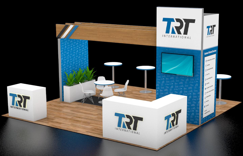 20' x 20' Custom Island Exhibit w/ Architectural Canopy and Meeting Areas (ID0567)