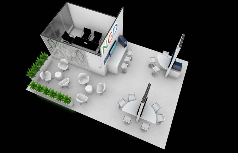 20' x 30' Island Exhibit w/ Private Conference Room and Interactive Workstations (ID0578)