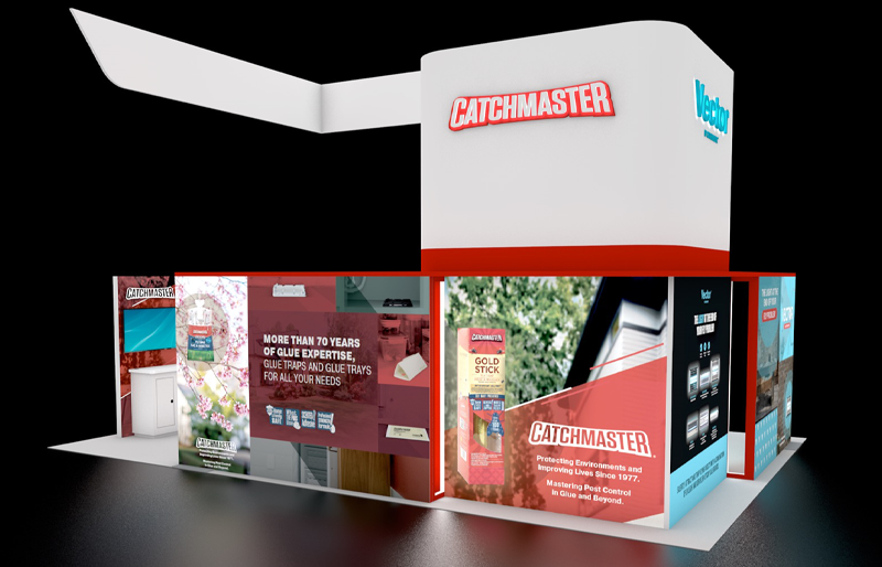 20' x 30' Product Island Exhibit w/ Media Storage Tower and BackLit Kiosks (ID0582)