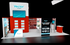 20' x 30' Product Island Exhibit w/ Media Storage Tower and BackLit Kiosks (ID0582)
