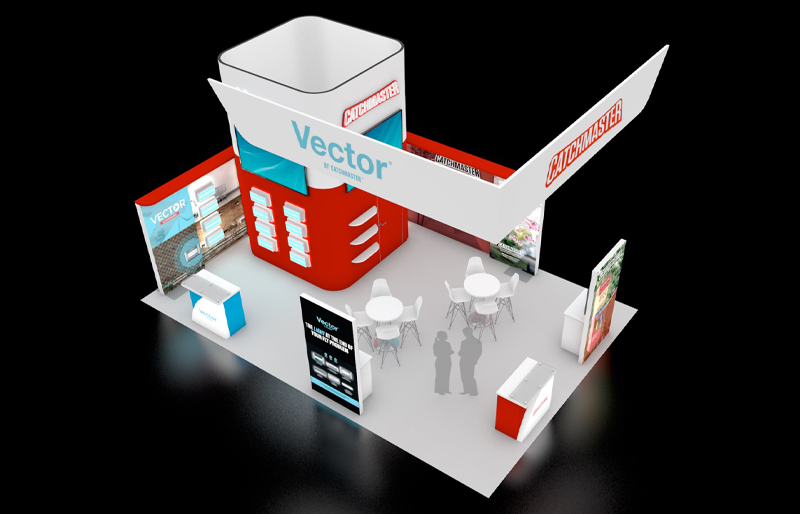 20' x 30' Product Island Exhibit w/ Media Storage Tower and BackLit Kiosks (ID0582)