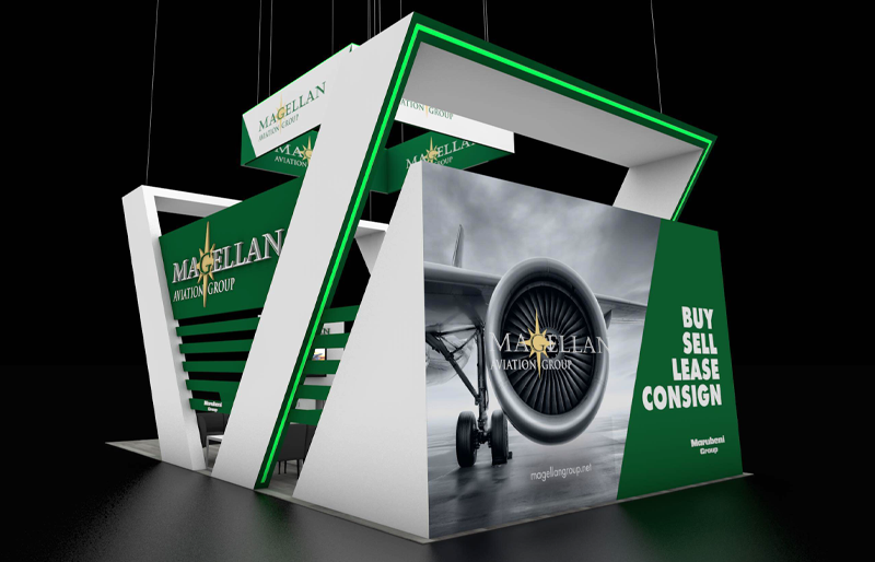 20' x 30' Island Exhibit w/ EdgeLit Angled Architecture and Demo Areas (ID0585)