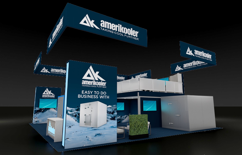 40' x 40' Custom Island Exhibit w/ Double-Deck Meeting Area and Corner Hanging Banners (ID0588)