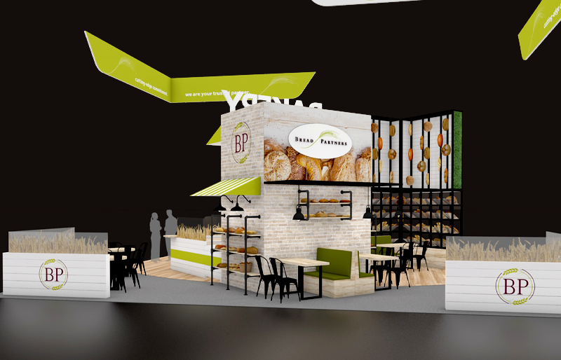 30' x 40' Custom Island Exhibit w/ Demo Counter and Product Display Tower (ID0589)