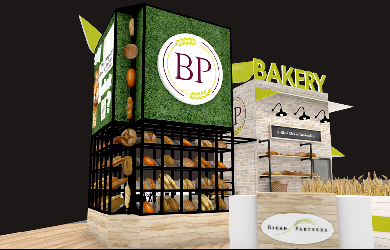 30' x 40' Custom Island Exhibit w/ Demo Counter and Product Display Tower (ID0589)