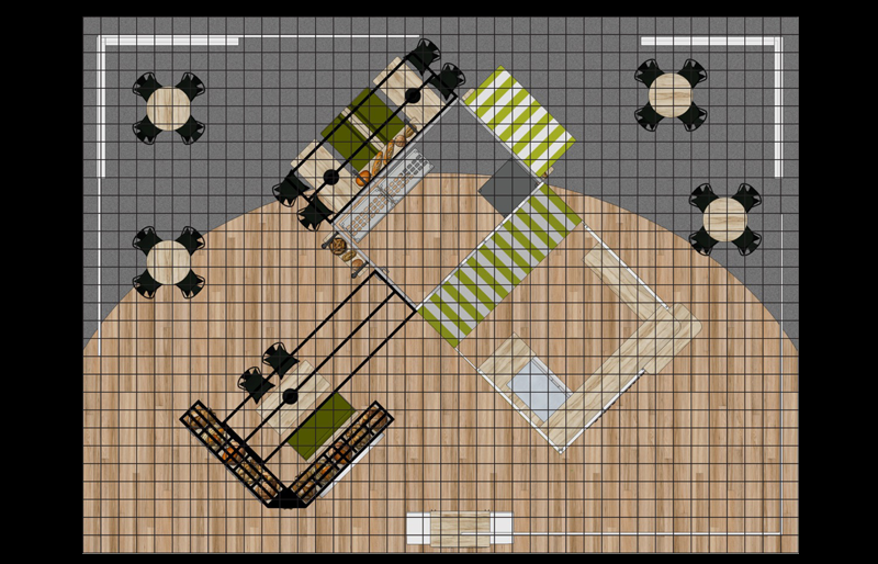 30' x 40' Custom Island Exhibit w/ Demo Counter and Product Display Tower (ID0589)