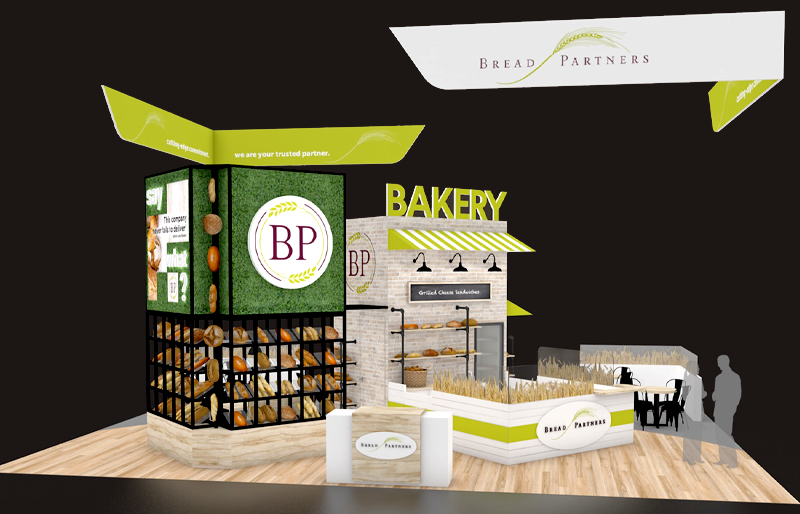 30' x 40' Custom Island Exhibit w/ Demo Counter and Product Display Tower (ID0589)