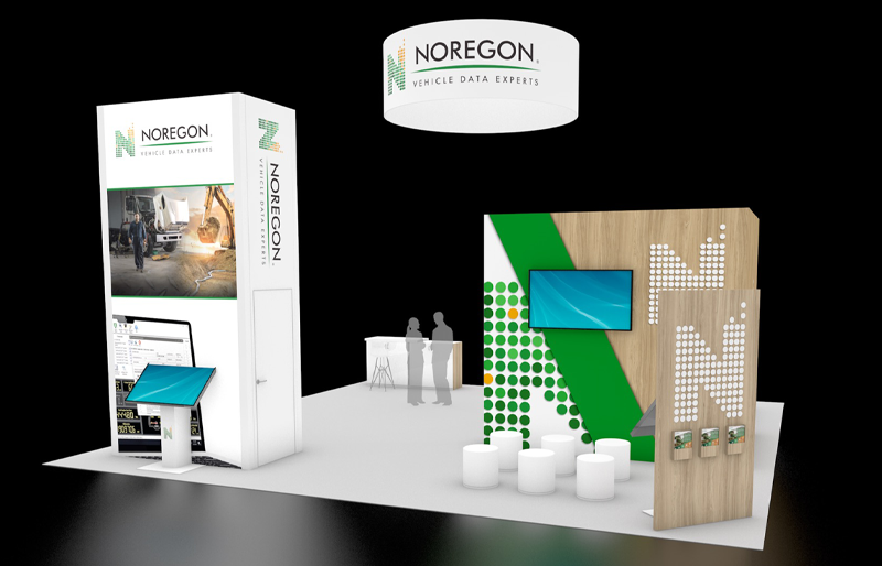 30' x 30' Custom Island Exhibit w/ Circular Hanging Sign and Demo Stations (ID0590)