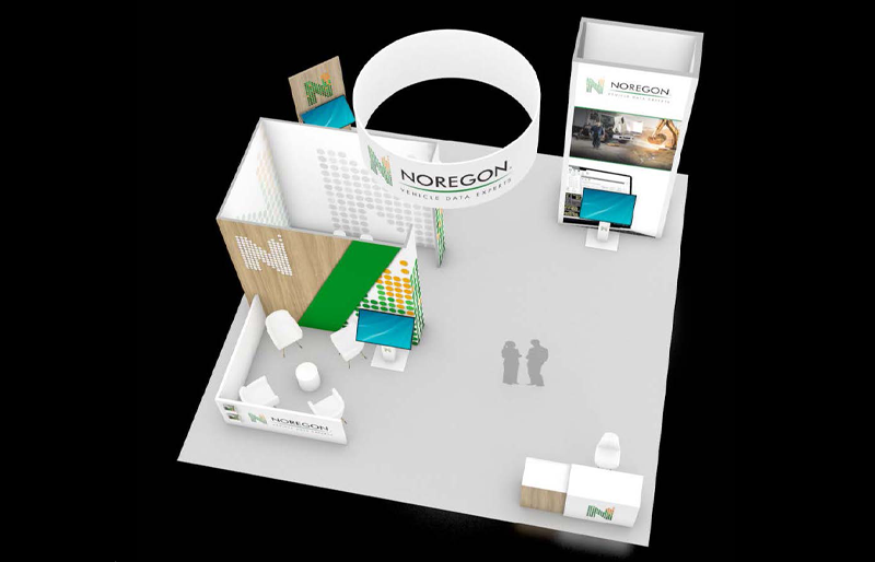 30' x 30' Custom Island Exhibit w/ Circular Hanging Sign and Demo Stations (ID0590)
