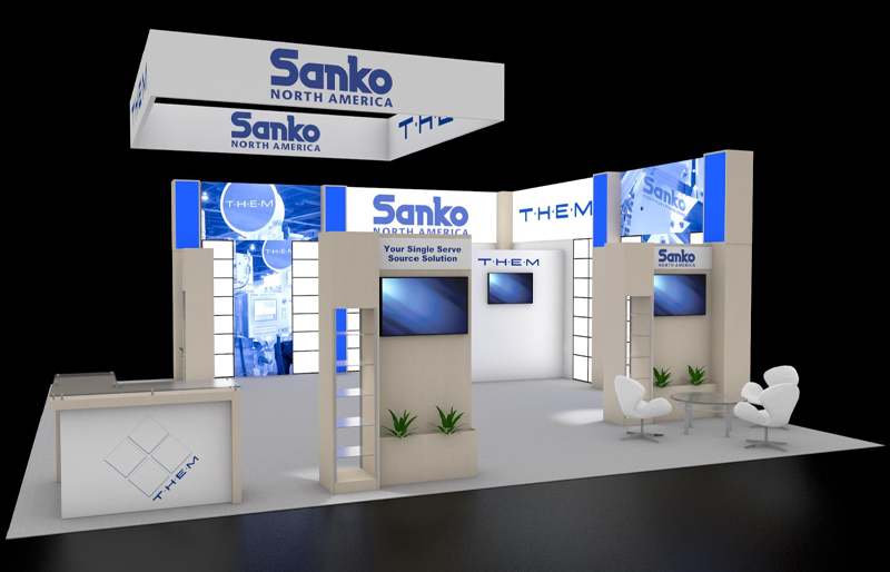 30' x 30' Island Exhibit w/ Backlit Panels and Square Hanging Sign (ID0594)