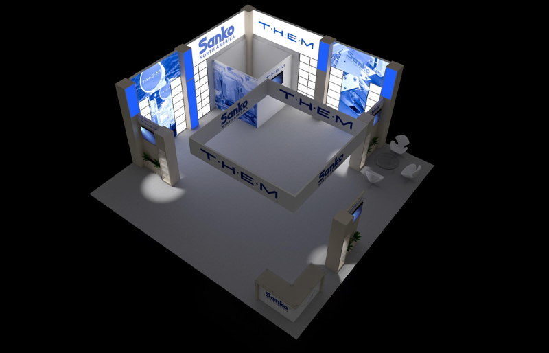 30' x 30' Island Exhibit w/ Backlit Panels and Square Hanging Sign (ID0594)