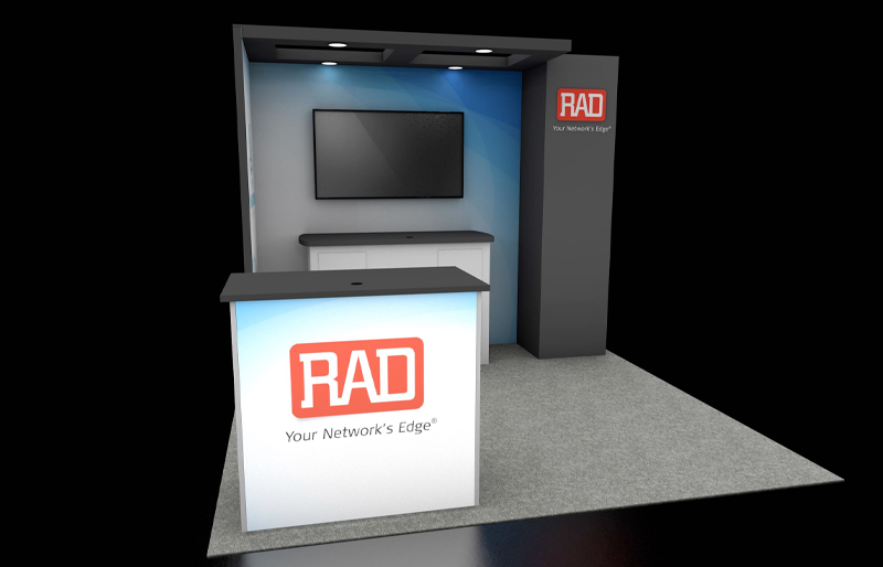 10' x 10' Scalable Custom Exhibit w/ DownLit Wood Canopy and Backlit Reception Counter (ID0610)