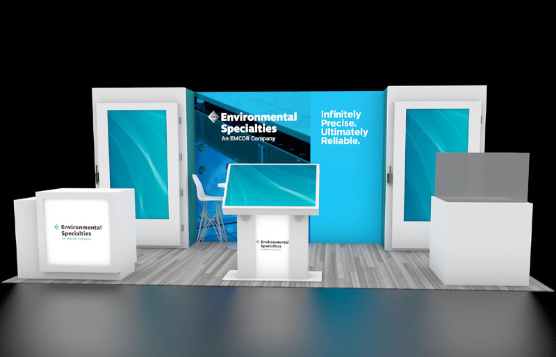 10' x 20' Scalable Backlit Exhibit w/ Dual Presentation Doors and Interactive Kiosk (ID0622)