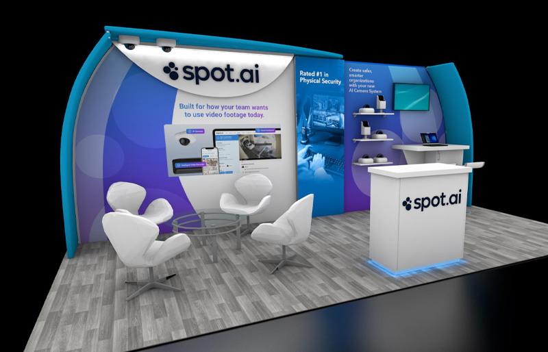 10' x 20' Scalable Custom Exhibit w/ Curved Canopy, Product Display, Lounge Area (ID0626)