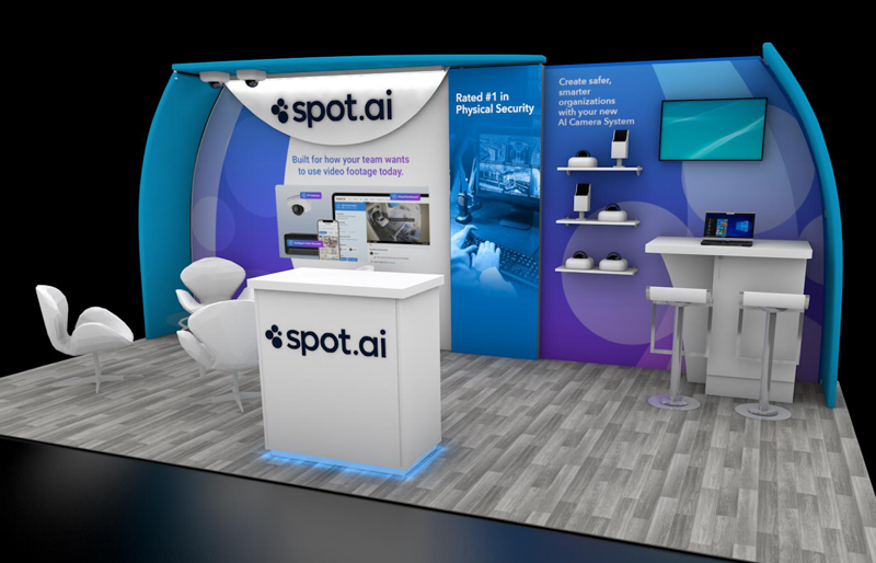 10' x 20' Scalable Custom Exhibit w/ Curved Canopy, Product Display, Lounge Area (ID0626)