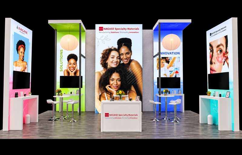 20' x 30' Island Exhibit with Backlit Towers and Café Seating (ID0631)