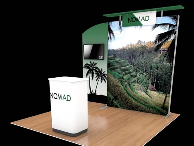 10' NoMad SEG Backlit Fabric Display w/ Canopy, AV Kiosk, and Counter (ID41932N)