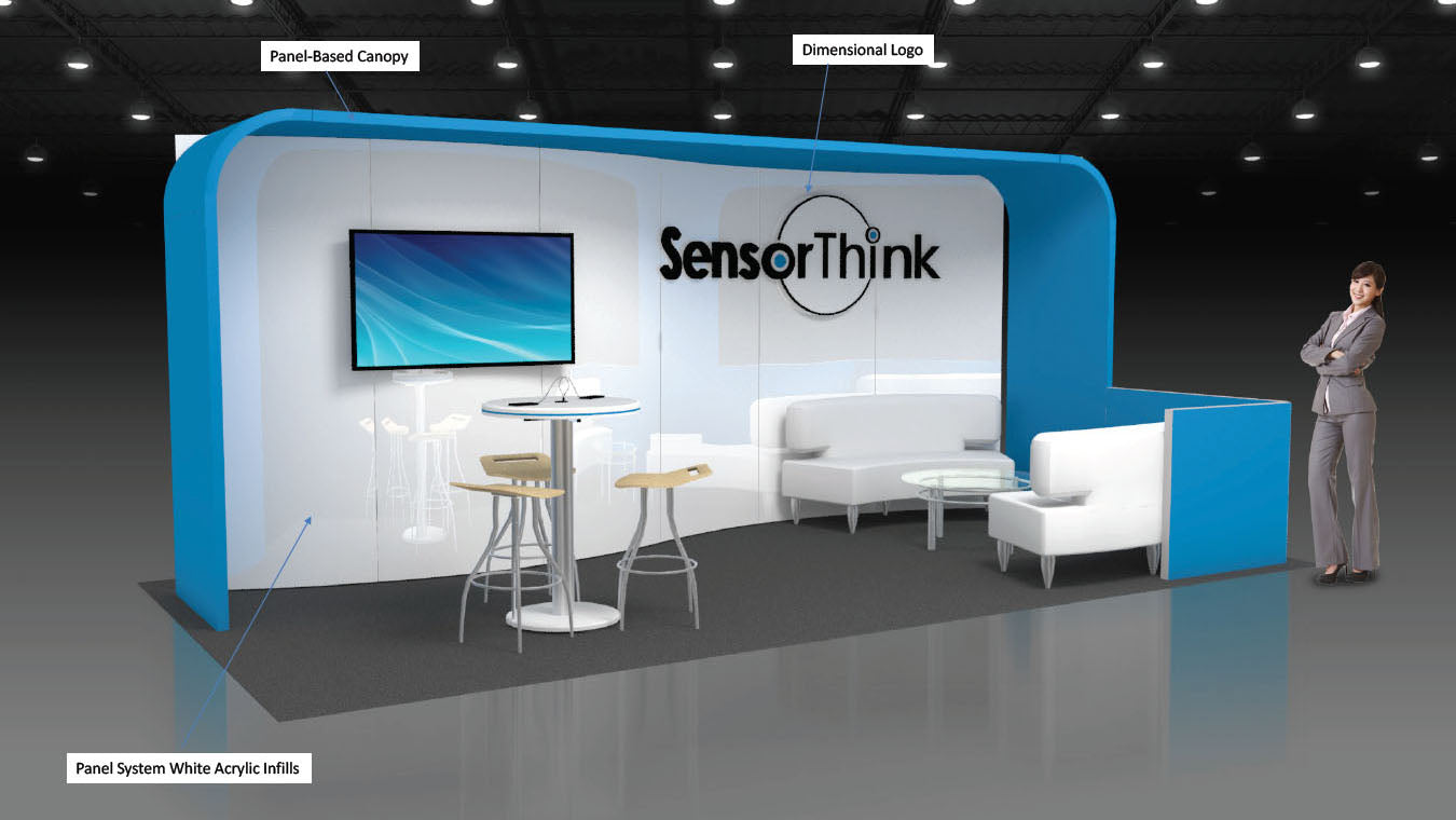 10' x 20' Custom Panel Exhibit w/ Lounge Seating and Presentation Scre ...